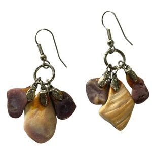 Vintage Coastal Grandma Natural Shell & Stone Dangle Earrings – Boho Chic
